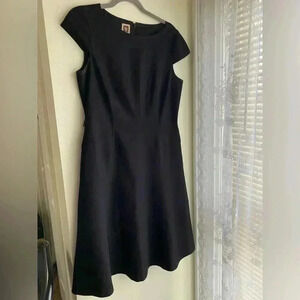 Anne Klein Black Dress Size 10 Midi Fit and Flare Cap Sleeve A Line Zipper Back